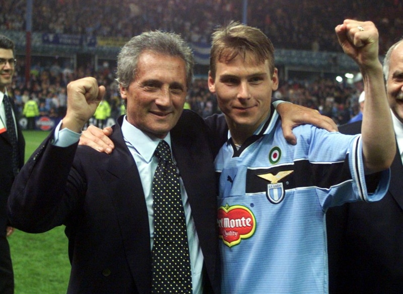 LAZIO'S NEDVED CELEBRATES WITH CLUB PRESIDENT CRAGNOTTI